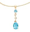 14k Gold, Blue Topaz & Diamond 3 Stone Drop Pendant