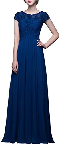 Crystal Cap Sleeves Chffion Mother Of The Bride Dresses Long Navy Blue US18W