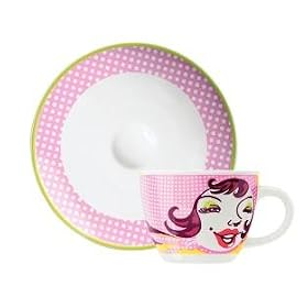 Espresso Coffee Mug and Saucer Set, My Little Darling, Pink Face, Coffee Mug Set in Gift Box