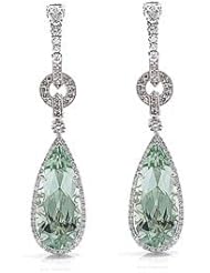5.68Ct Green Amethyst & VS Diamond Dangling Earrings 18k Gold