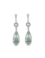 5.68Ct Green Amethyst & Diamond Dangling Hoop Pendant Earrings