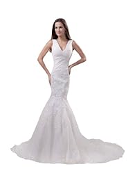 V-neck Lace Fit-and-Flare Mermaid Wedding Dress 