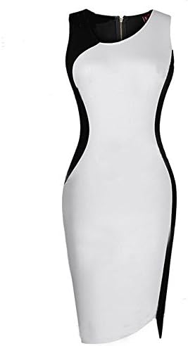 FavorGrace's Sexy Black White Colorblock Bodycon Pencil Dresses Small, 6, Black-White