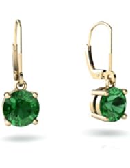 Created Emerald 14kt Yellow Gold Lever Back Earrings
