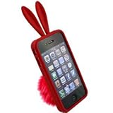 Bunny Skin Case with Furry Tail for Apple Iphone 4 (Verizon & AT&T), Red