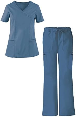 G Med Women's Y-Neck Scrub Top and Pant 2 Piece Fashion Sets(SET-MED,CRB-S)