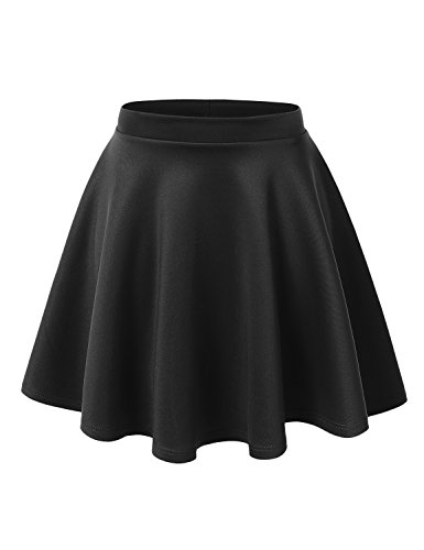 Lock and Love Womens Basic Versatile Stretchy Flared Skater Skirt L BLACK