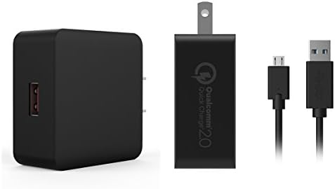 Qualcomm USB Quick Charger 2.0 Fast Wall Charger + V8 Charging Cable Cord Fits Galaxy S6 Edge Plus, S6, Note 5,Sony Z5,HTC M9 and more