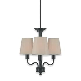 Royce Lighting RLCH003-43 Outdoor Three-Light Chandelier Dark Wood with Beige Weather Resistant Shades