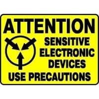 ATTENTION SENSITIVE ELECTRONIC DEVICES USE PRECAUTIONS 10 x 14 Adhesive Dura Vin