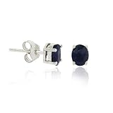 Sterling Silver .925 Genuine Sapphire Stone Oval Prong Small 6x4 Stud Earrings
