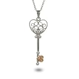 Vintage Sterling Silver and CZ Heart Shaped Key Necklace