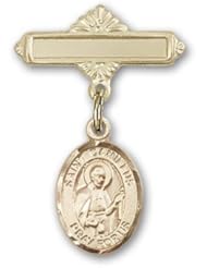 14K Gold Baby Badge with St. Camillus of Lellis Charm and Polished Badge Pin