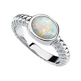 09.00X07.00Mm 14K White Gold Genuine Opal Ring