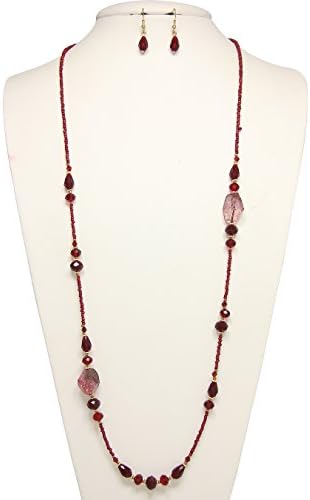 Bling Bar CRYSTAL STONE SEED BEADS NECKLACE WITH EARRING SET (WINE)
