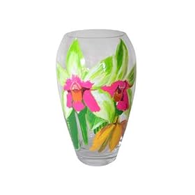 ArtisanStreet's Violecea Orchid Crystal Vase. Pink and Gold Orchids Hand Painted. One of a... by ArtisanStreet