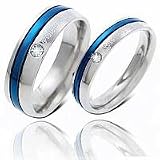 Blue Plated Center Cubic Zirconia Stone Inlay(diamond Shape) Couple Titanium Stainless Steel Rings (One Pair, Size 6,7,8,9,10 Available)