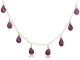 14k Yellow Gold, July Birthstone, Ruby Briolette Station Necklace, 16
