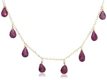 14k Yellow Gold, July Birthstone, Ruby Briolette Station Necklace, 16"