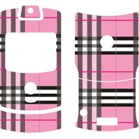 Premium Pink Stripe Plaid Stick-on Cell Phone Backplate Decal Cover for Motorola RAZR V3 / V3a / V3c / V3m / V3r / V3t