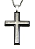 Men's Stainless Steel Black IP Cross Pendant Necklace (1/4 cttw), 24