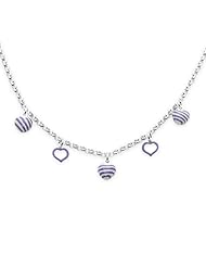 Unicornj Sterling Silver Childrens Necklace with Purple Striped Heart Charms