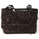 Authentic Coach Optic Signature Pleated E/W Brown Tote Handbag 13762