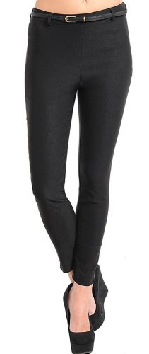 Stanzino Women's Cigar Pants with Slim Belt Black S Stanzino Women's Cigar Pants with Slim Belt Black S