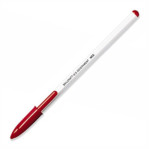 SKILCRAFT No Fade Stick Pen - Red Ink - White Barrel - 12 / Dozen