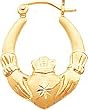 14K Gold Claddagh Hoop Earrings Polished Jewelry New |E