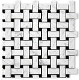 Carrara (Carrera) Bianco Polished 1x2 Basketweave Mosaic Tile
