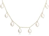 14k Yellow Gold, June Birthstone, 5.5-6mm Pearl Briolette Station Necklace, 16