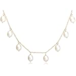 SAVE $44.01 - 14k Yellow Gold, June Birthstone, 5.5-6mm Pearl Briolette Station Necklace, 16" $69.99