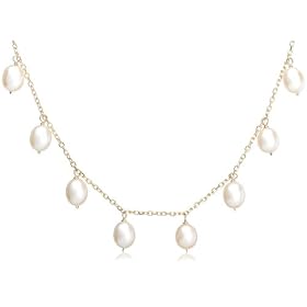 14k Yellow Gold, June Birthstone, 5.5-6mm Pearl Briolette Station Necklace, 16"