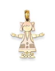 Genuine IceCarats Designer Jewelry Gift 14K Two-Tone Girl With Pink Dress And Hair Pendant