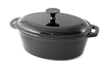 Oval Casserole Dish 200mm(d) x 100mm(h) x 280mm(w) Black - Enamelled Cast Iron