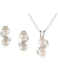Sterling Silver Freshwater Cultured Pearl Pendant Necklace and Earrings Set, 18"