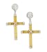 .925 Silver Yellow Jade Cross Long Life Drop Earrings