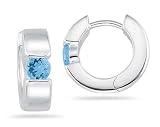 Platinum Plated Blue Topaz Hoop Earrings