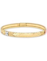 Children / Teen 14K Tri-Color Gold Flexible Bangle with Name Plate & Hearts 4.6mm Wide