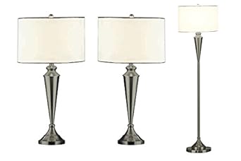 Kings Brand Brush Nickel Lamp Set, Floor Lamp & 2 Matching Table Lamps ...