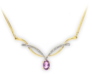 Collier - Femme - Or jaune (9 carats) 1.55 Gr - Diamant - Améthyste 0.8 Cts