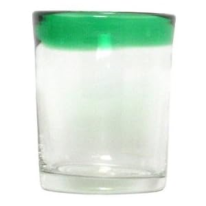 Hand Blown Glass with Pine Green Rim Rocks Glass