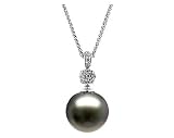 Natural Black Tahitian Drop Pearl & Diamond Pendant in 14kt White Gold