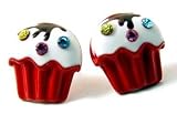 Juicy Inspired 1/2'' Flat Red Cupcake Stud Earrings with Sparkling Rainbow Crystals