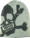 Outer Rebel Fashion Beanie- Terry Beanie, White with Grey Skull & Crossbones