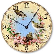 Item C7001 Vintage Style 10.5 Inch Birds & Cherry Blossoms Clock