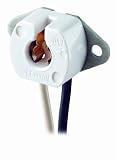 Leviton 420 W Miniature Base, Bi Pin, Standard Fluorescent Lampholder, Butt On, Screw Mount, Turn Type, 6 Inch 18 AWM TEW Wire Leads, White