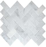 CARRARA HERRINGBONE 1X2" MOSAIC MARBLE TILE