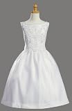 White Satin Communion Baptism Dress with Beaded Applique